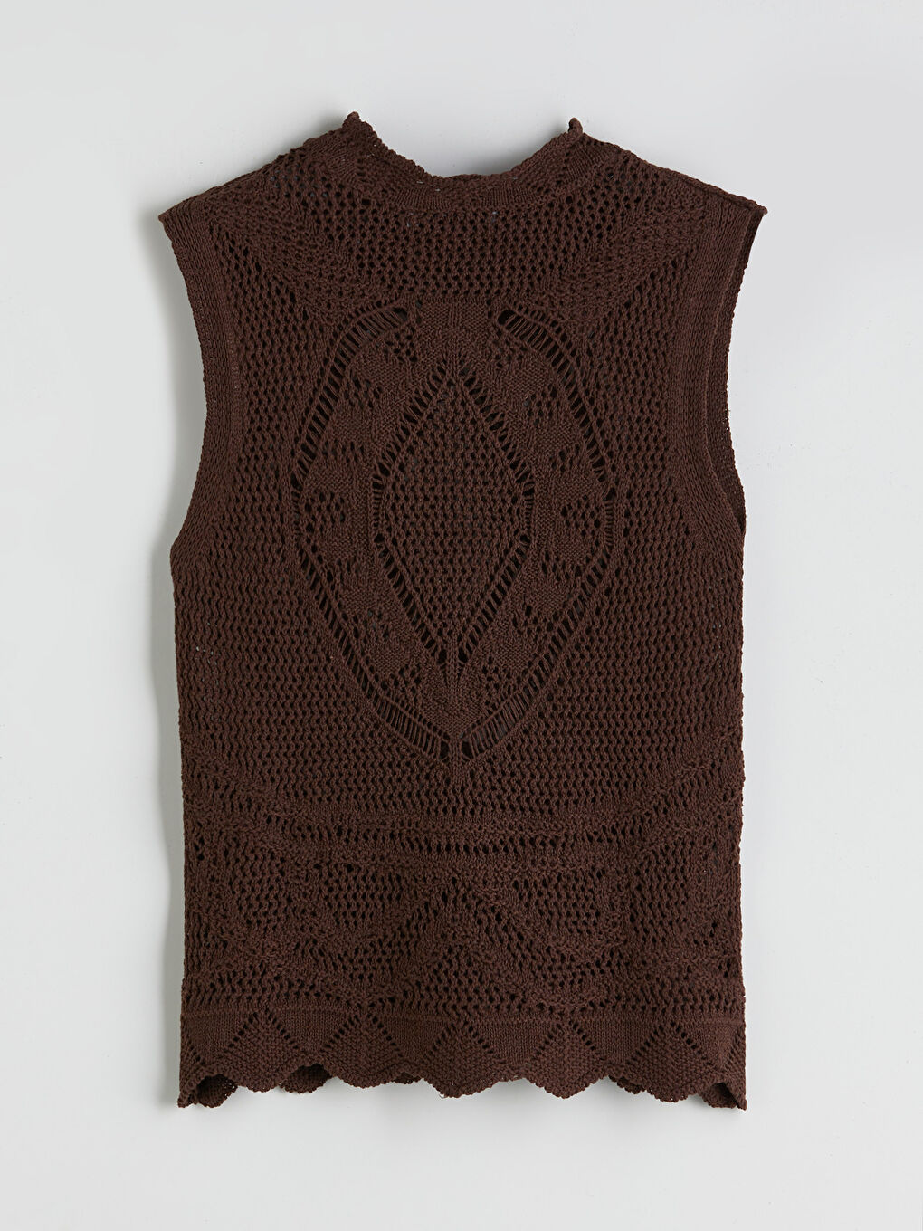 Kahverengi Dik Yaka Ajurlu Kadın Triko Atlet-5