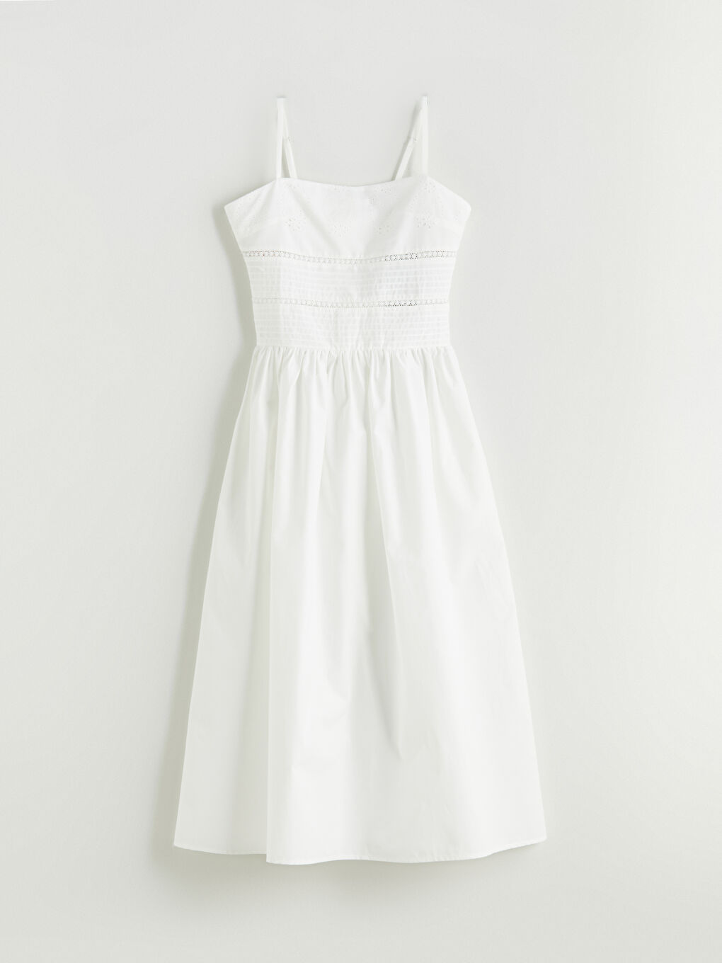 Beyaz Kare Yaka Ajurlu Elbise-4