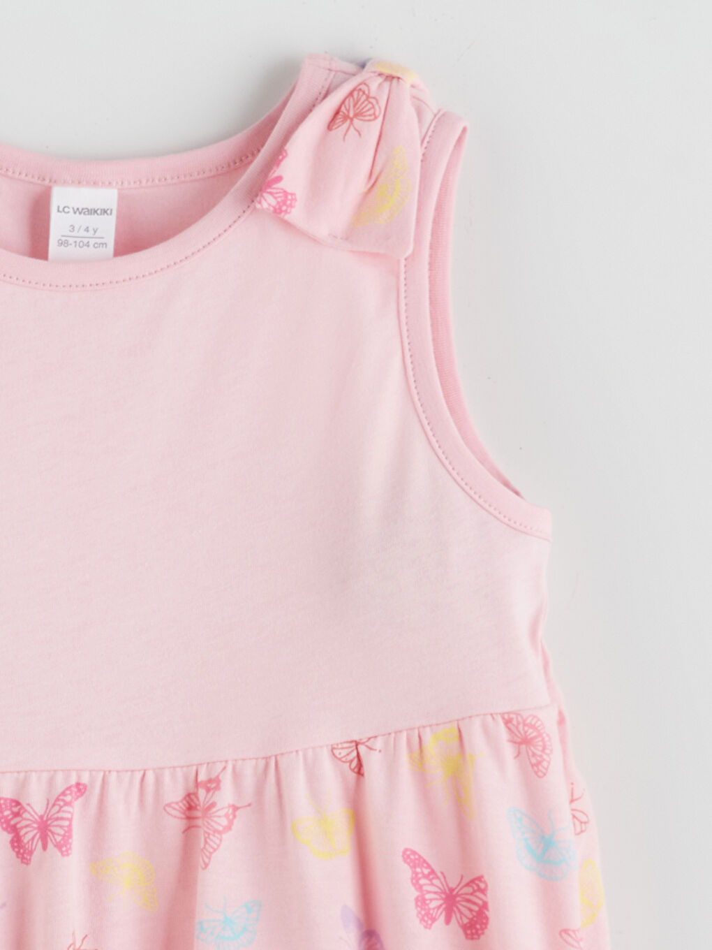 Pembe Bisiklet Yaka Fiyonk Detaylı Kız Çocuk Elbise-1