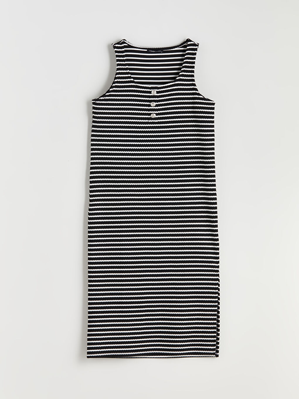 Siyah U Yaka Çizgili A Kesim Elbise-4