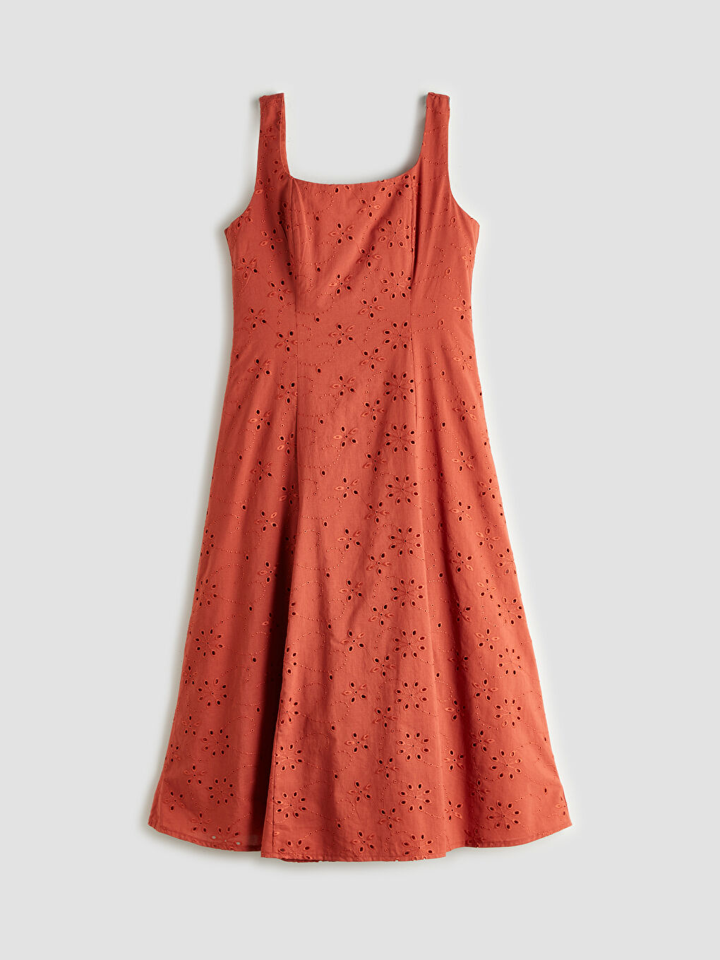 Turuncu Kare Yaka Ajurlu Elbise-4