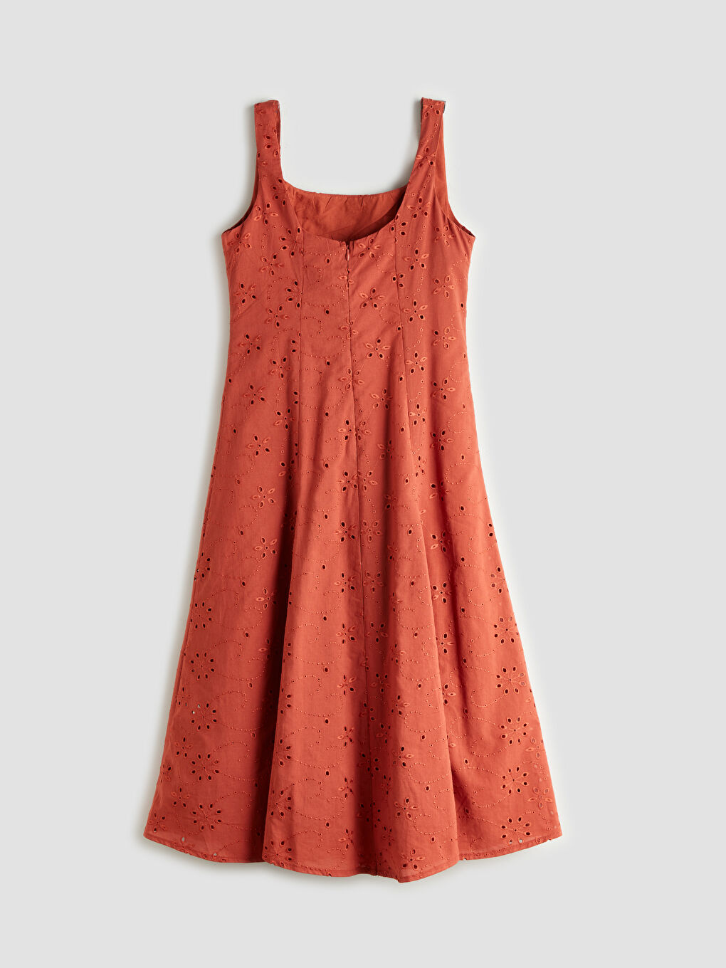 Turuncu Kare Yaka Ajurlu Elbise-5