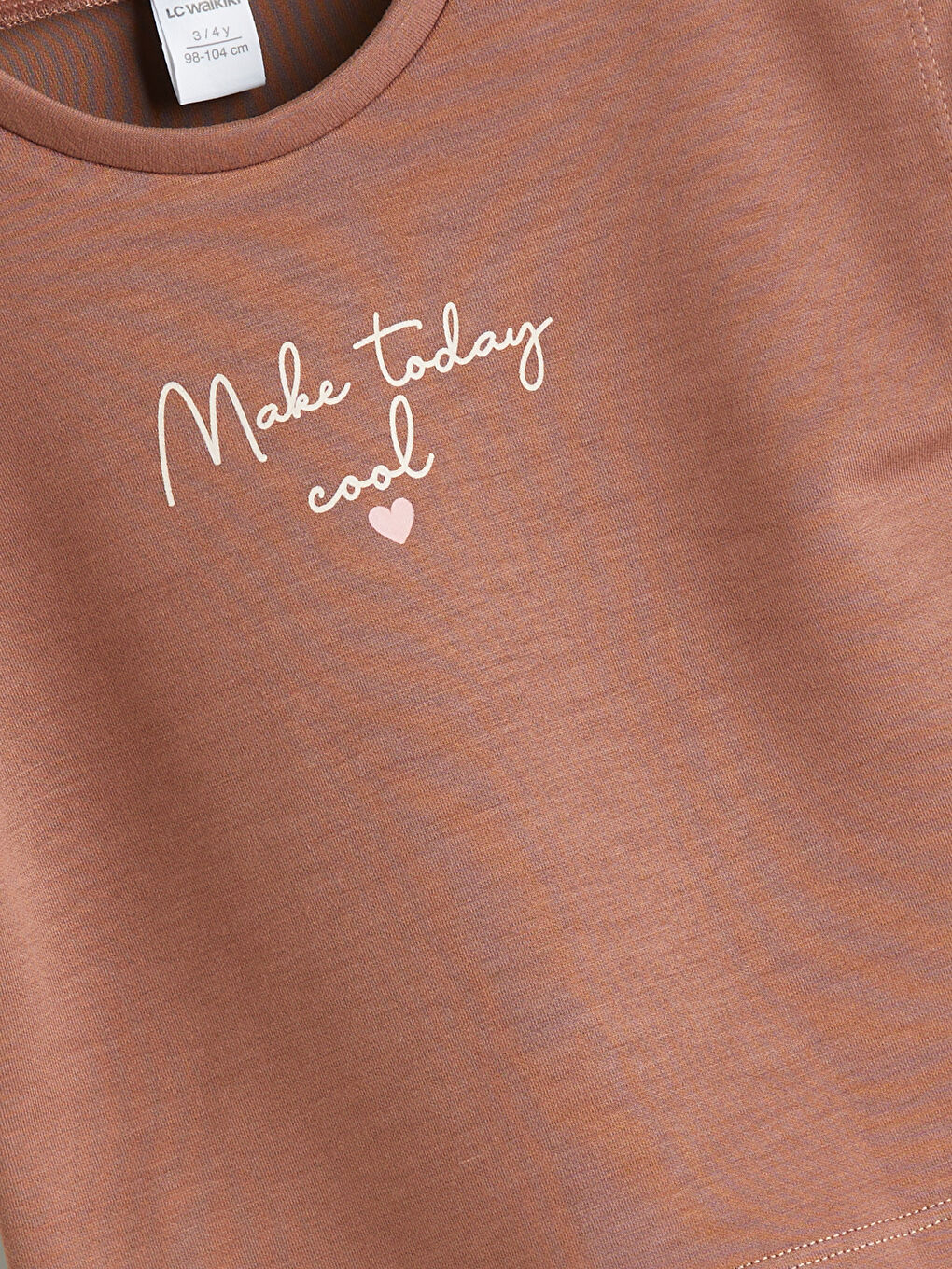 Kahverengi Bisiklet Yaka Baskılı Kız Çocuk Tişört-1