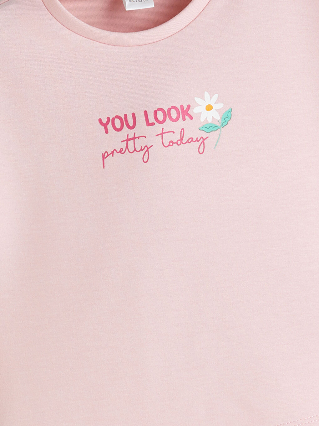 Pembe Bisiklet Yaka Baskılı Kız Çocuk Tişört-1