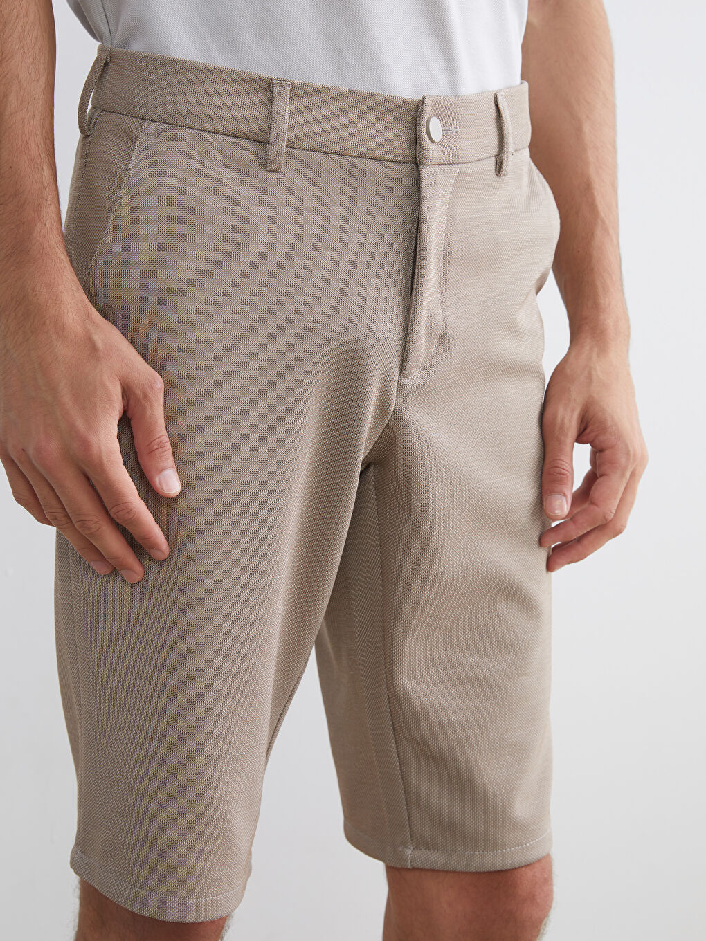 Bej Standart Kalıp Erkek Şort-2