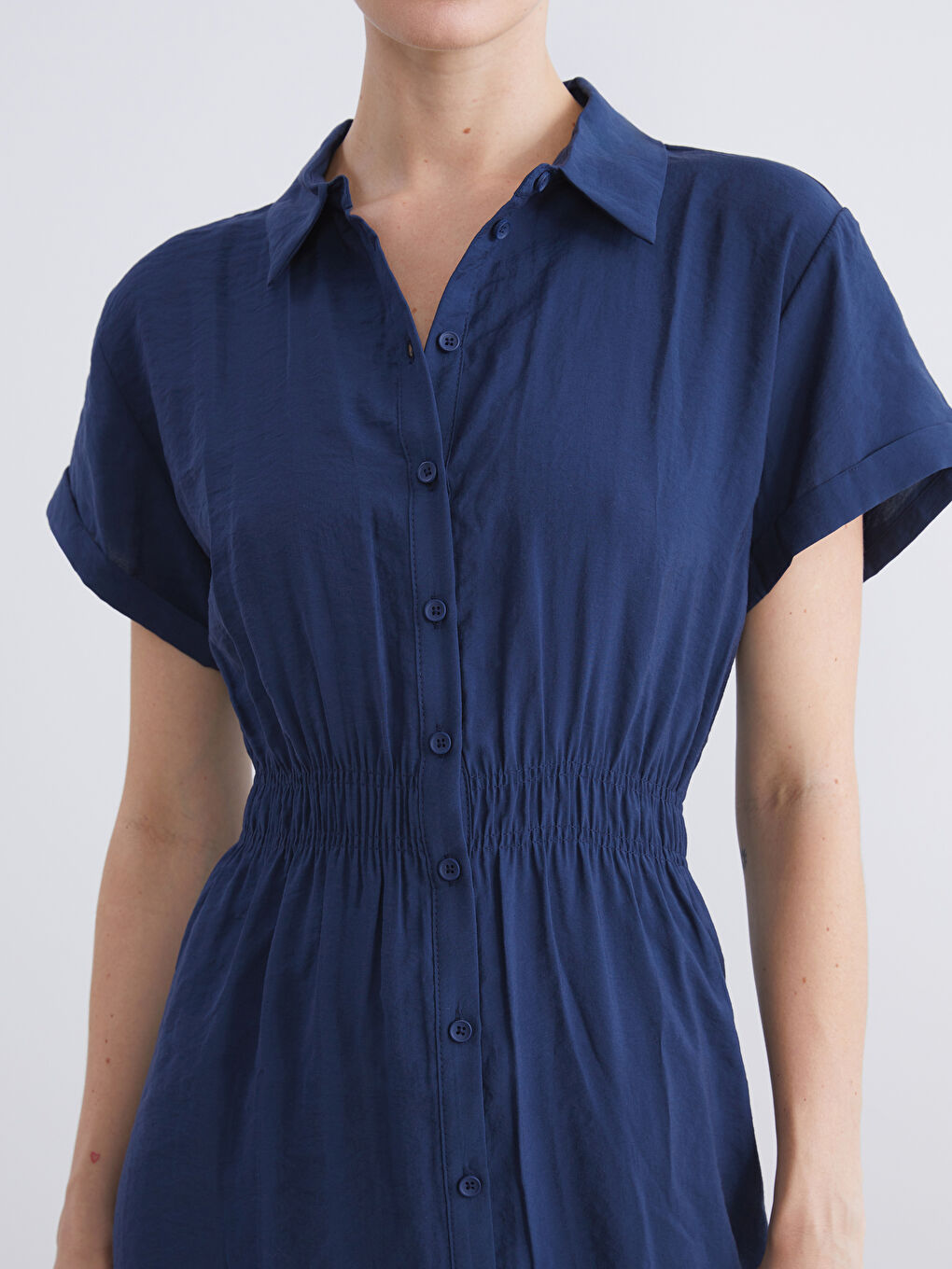 Lacivert Modal Karışımlı Gömlek Elbise-2