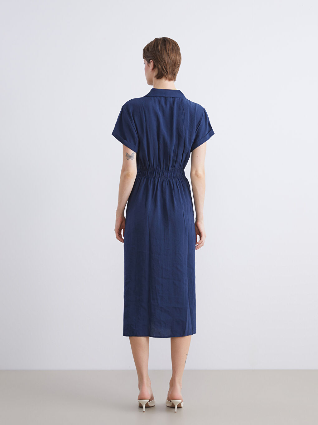 Lacivert Modal Karışımlı Gömlek Elbise-3