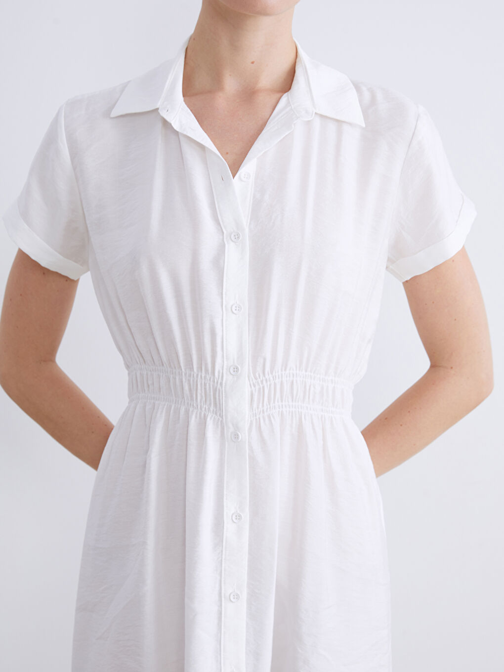 Beyaz Modal Karışımlı Gömlek Elbise-2