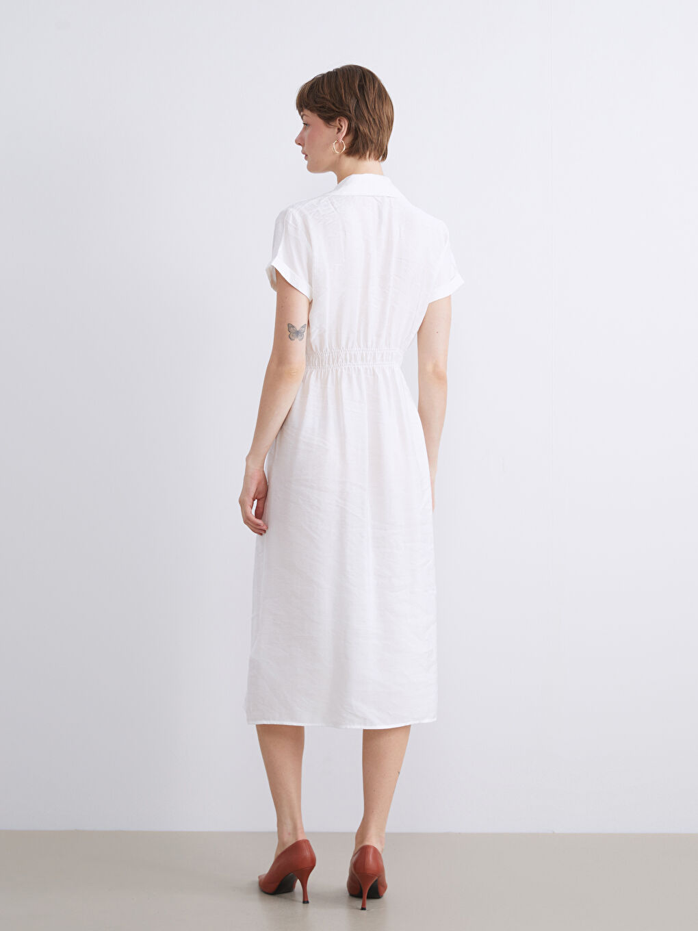 Beyaz Modal Karışımlı Gömlek Elbise-3