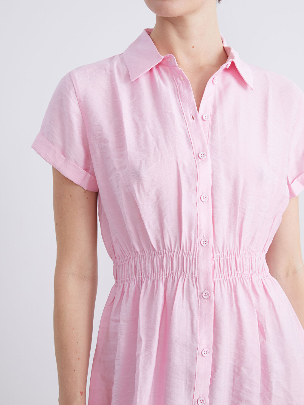Pembe Modal Karışımlı Gömlek Elbise-2