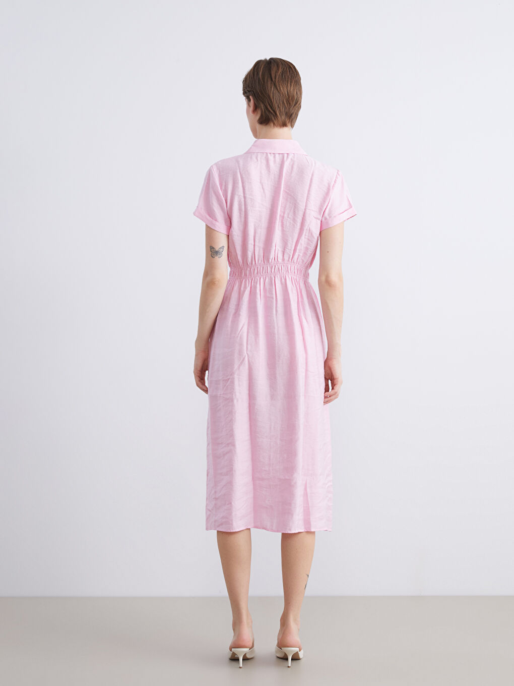 Pembe Modal Karışımlı Gömlek Elbise-3