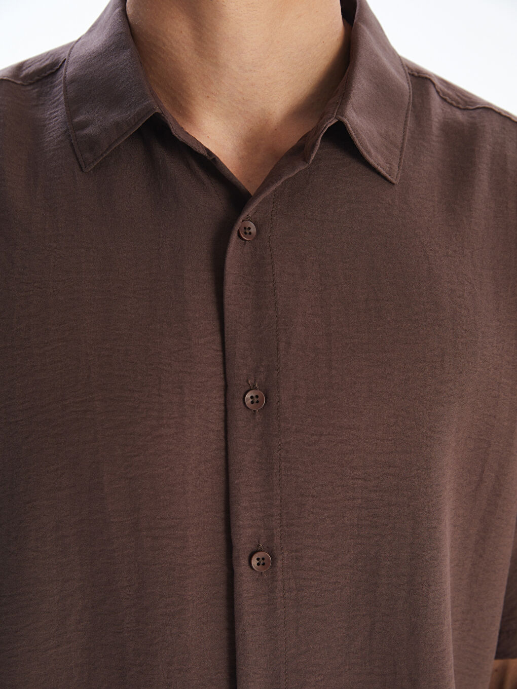 Kahverengi Regular Fit Kısa Kollu Armürlü Erkek Gömlek-2