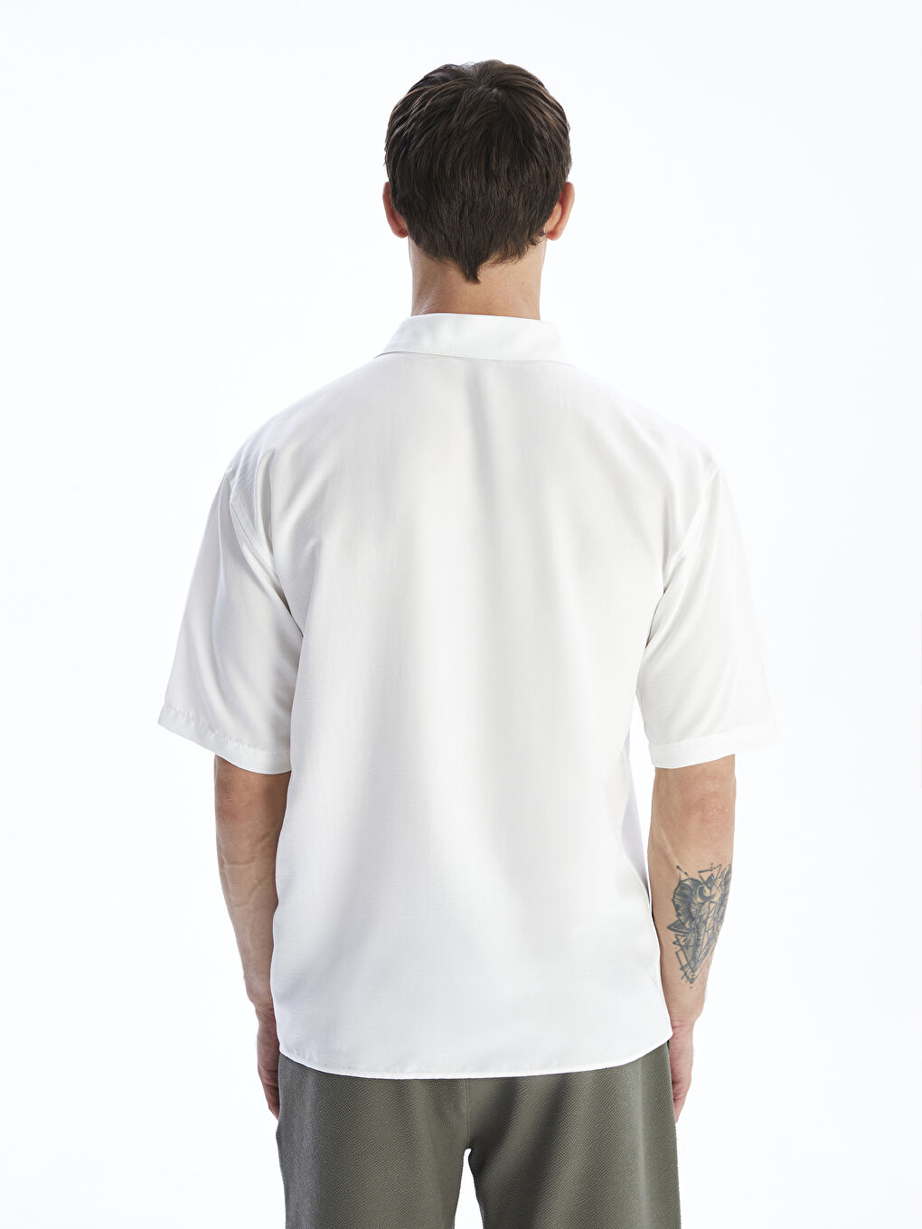 Ekru Regular Fit Kısa Kollu Armürlü Erkek Gömlek-3