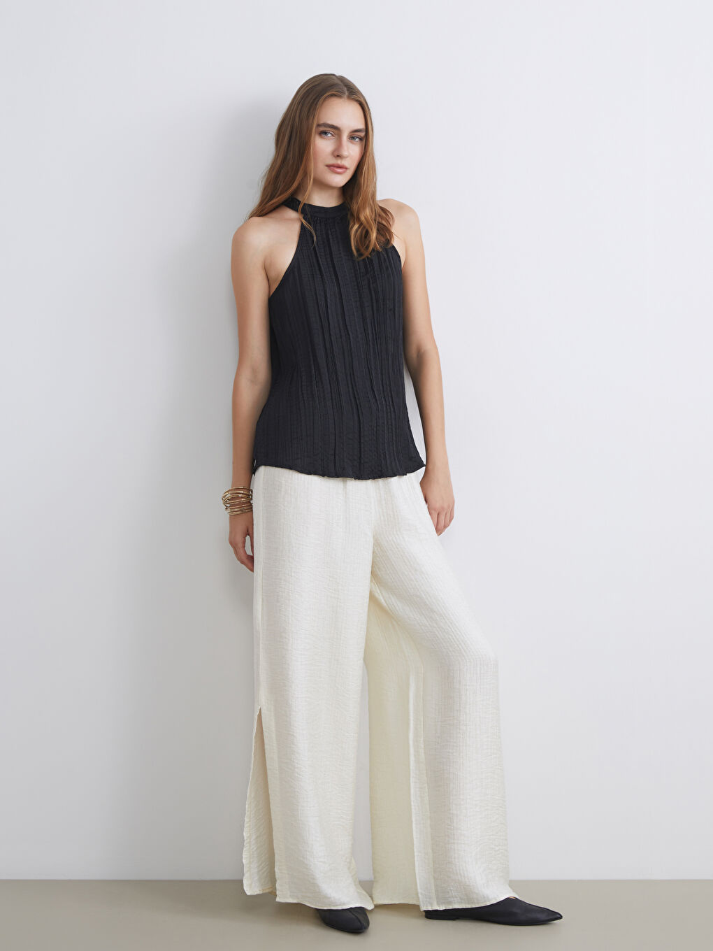 Elasticated Waist Textured Women's Trousers