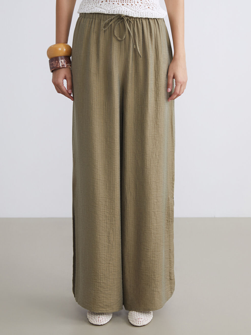 Elasticated Waist Textured Women's Trousers-1