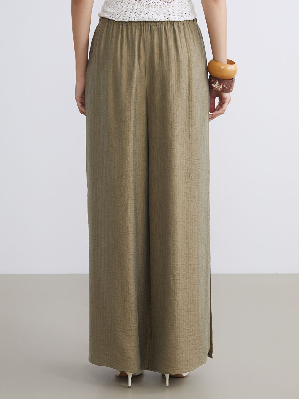 Elasticated Waist Textured Women's Trousers-3