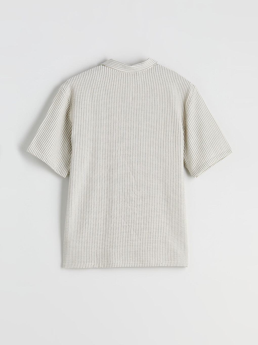 Ekru Regular Fit Resort Yaka Kısa Kollu Çizgili Erkek Gömlek-5