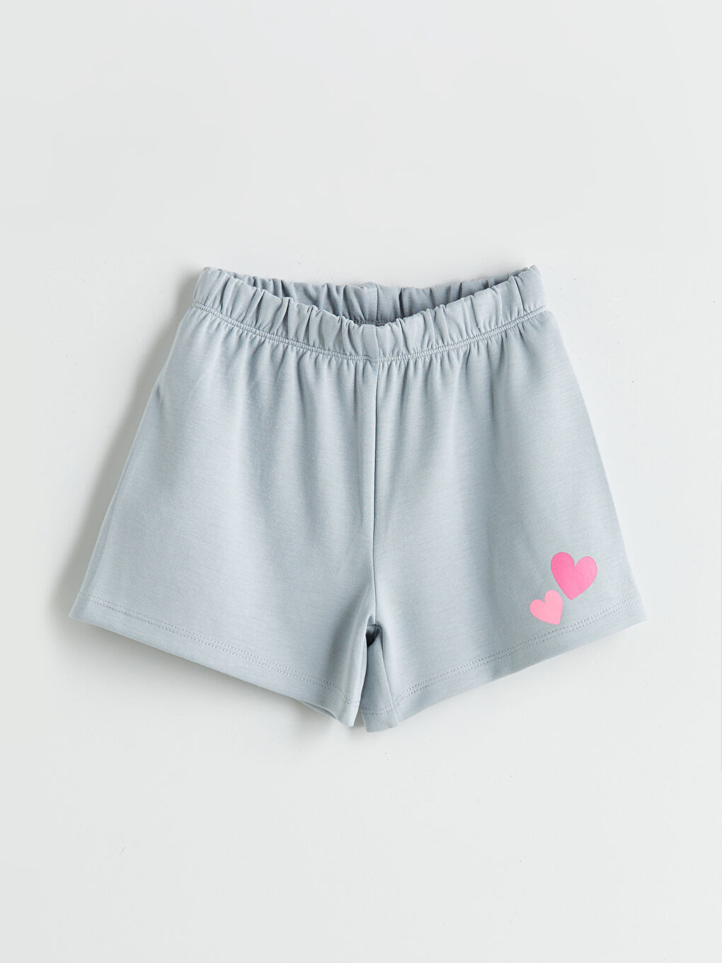 Gri Beli Lastikli Kalp Baskılı Kız Çocuk Şort