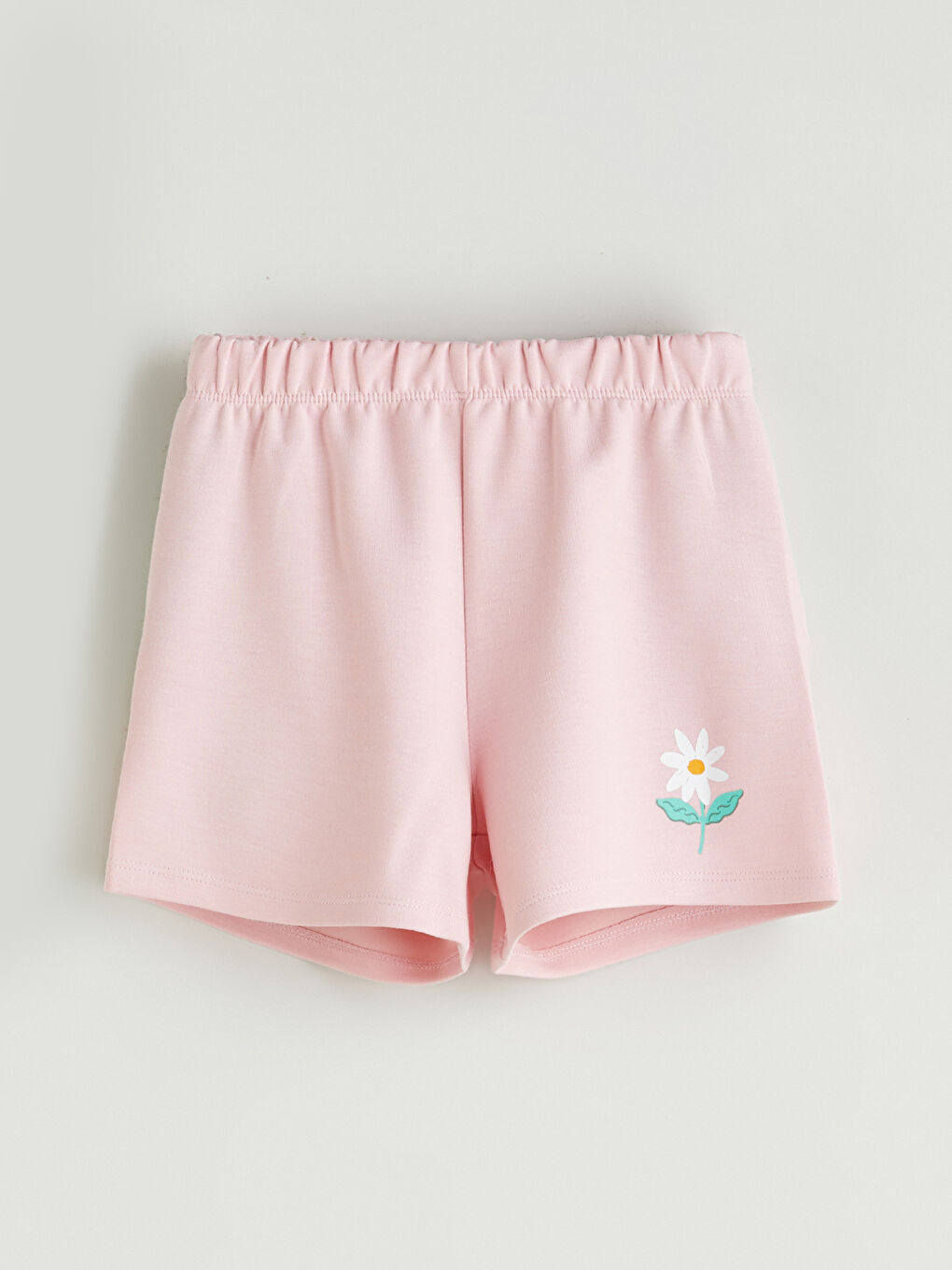 Pembe Beli Lastikli Kalp Baskılı Kız Çocuk Şort