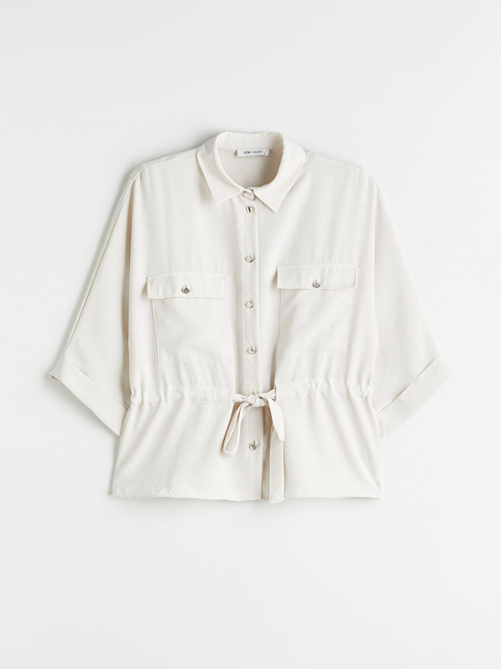 Bej Armürlü Oversize Kadın Gömlek-4