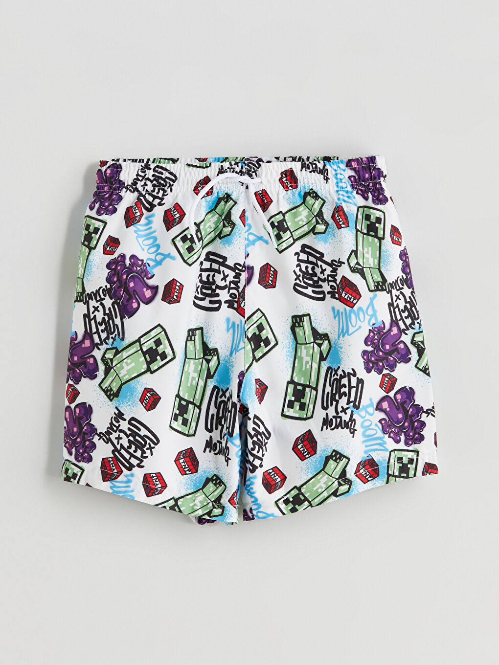 Beyaz Minecraft Baskılı Erkek Çocuk Deniz Şortu