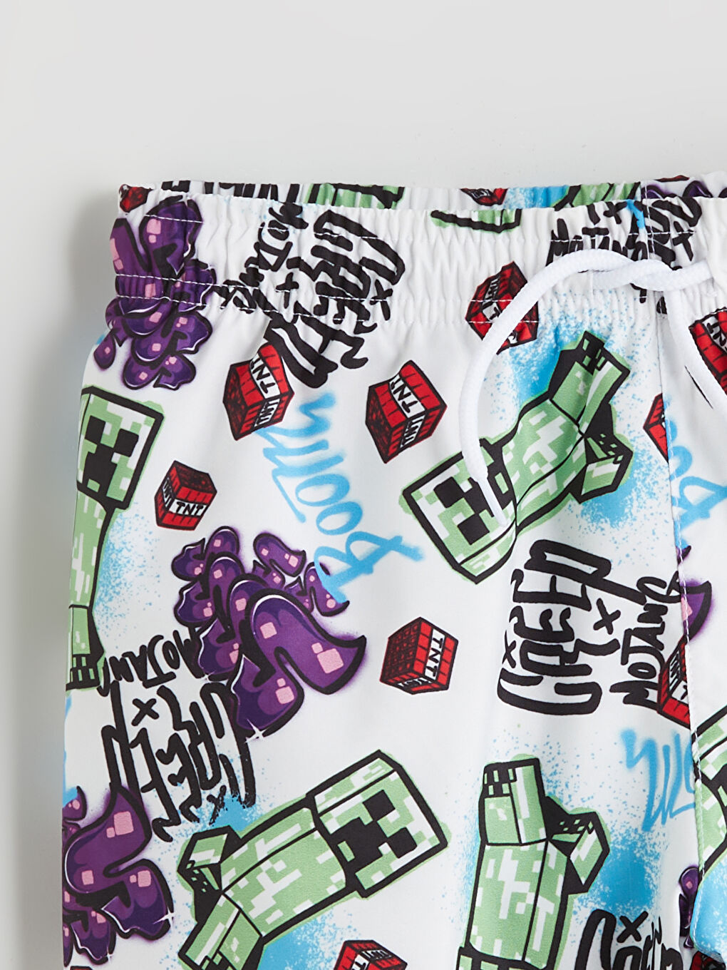 Beyaz Minecraft Baskılı Erkek Çocuk Deniz Şortu-1