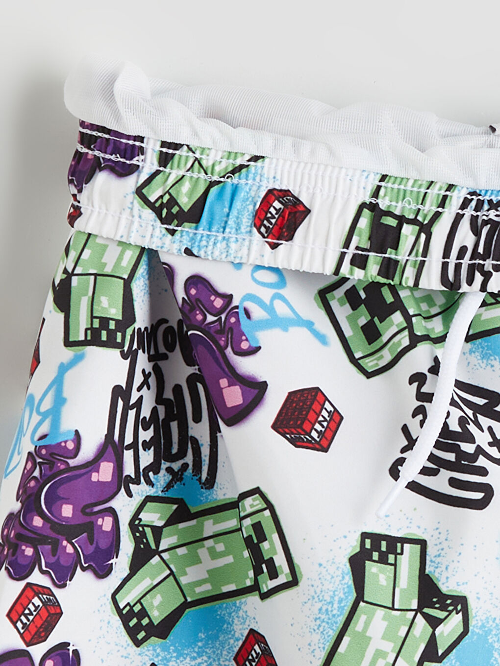 Beyaz Minecraft Baskılı Erkek Çocuk Deniz Şortu-2