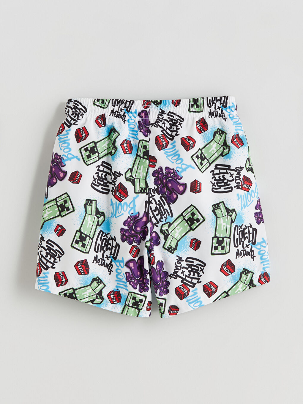 Beyaz Minecraft Baskılı Erkek Çocuk Deniz Şortu-3