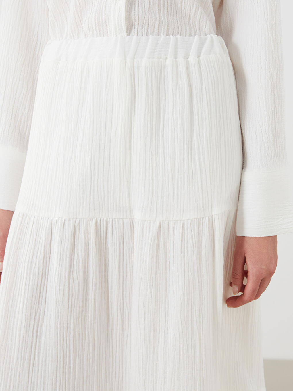 Beyaz Beli Lastikli Dokulu Katkat Müslin Etek-2