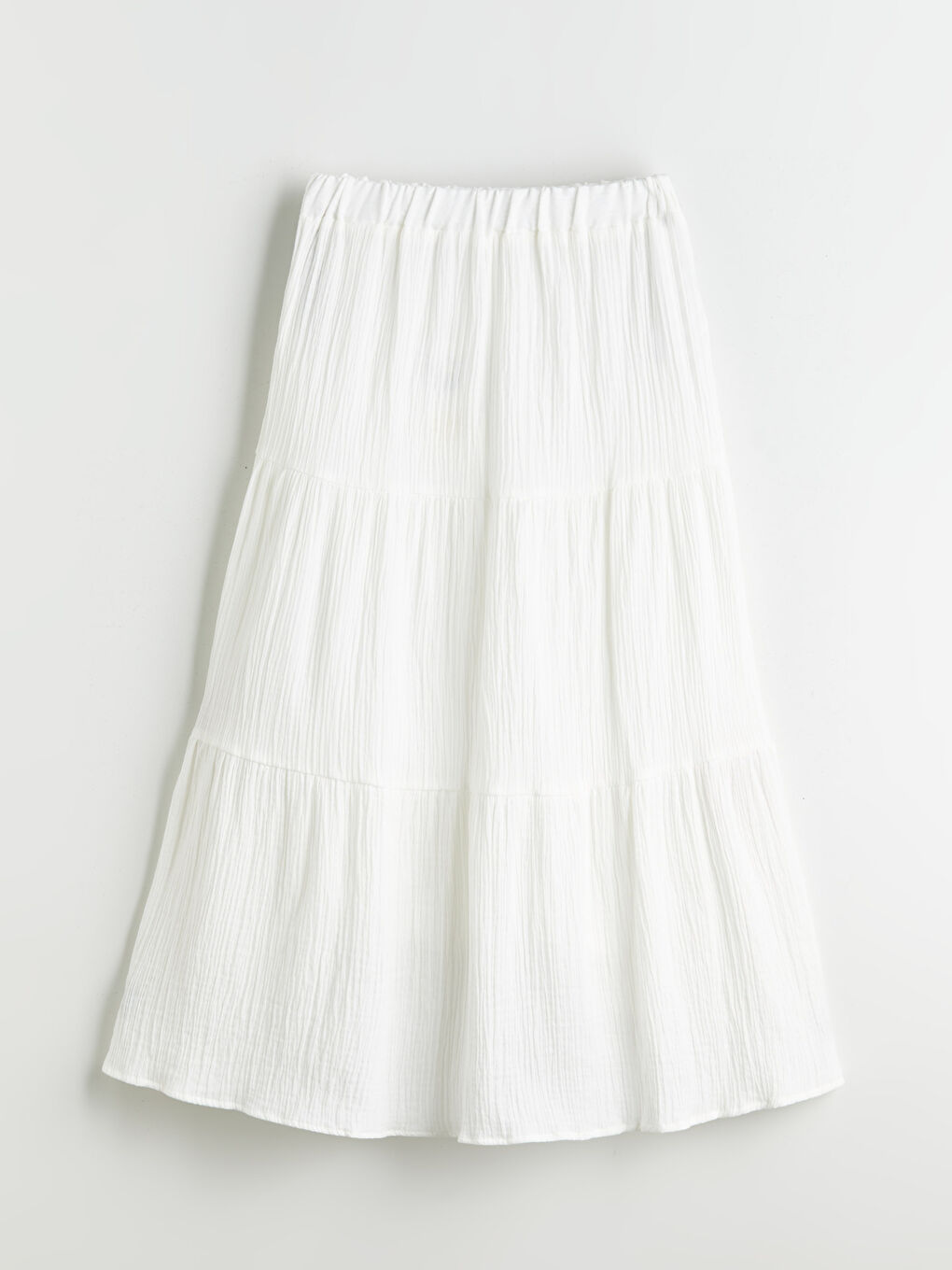 Beyaz Beli Lastikli Dokulu Katkat Müslin Etek-4