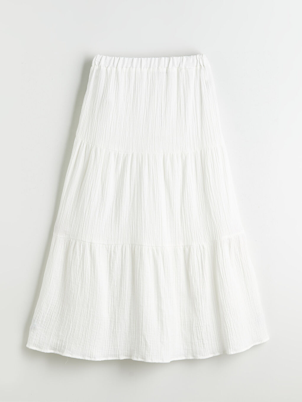 Beyaz Beli Lastikli Dokulu Katkat Müslin Etek-5