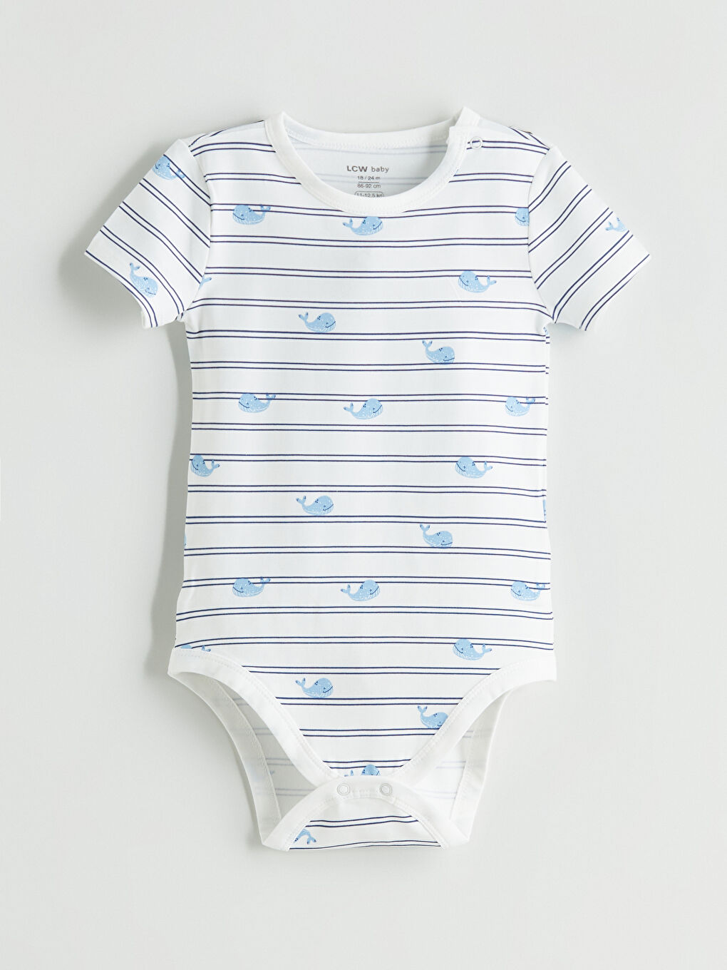 Ekru Baskılı Çizgili Erkek Bebek Çıtçıtlı Body