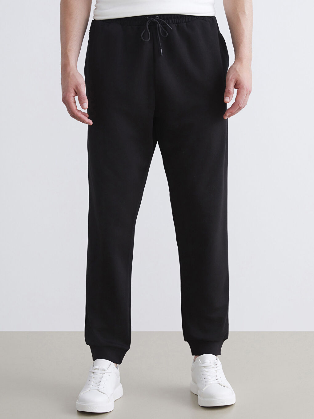 بنطال رياضي للرجال بمقاس كبير عادي سادة خيطين خصر مرن-2