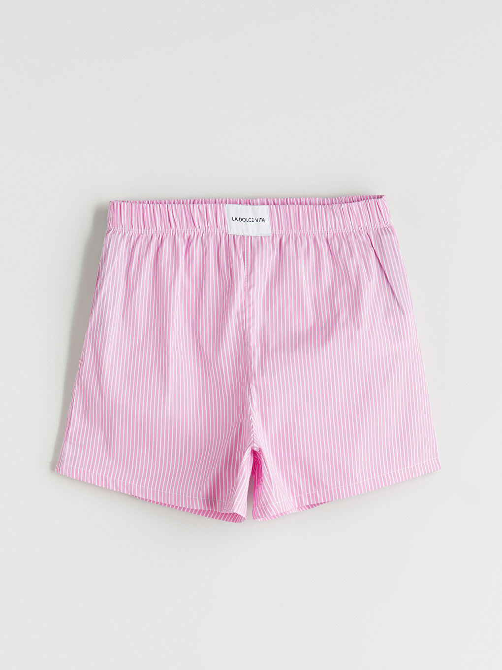 Pembe Beli Lastikli Çizgili Kadın Şort Pijama Altı