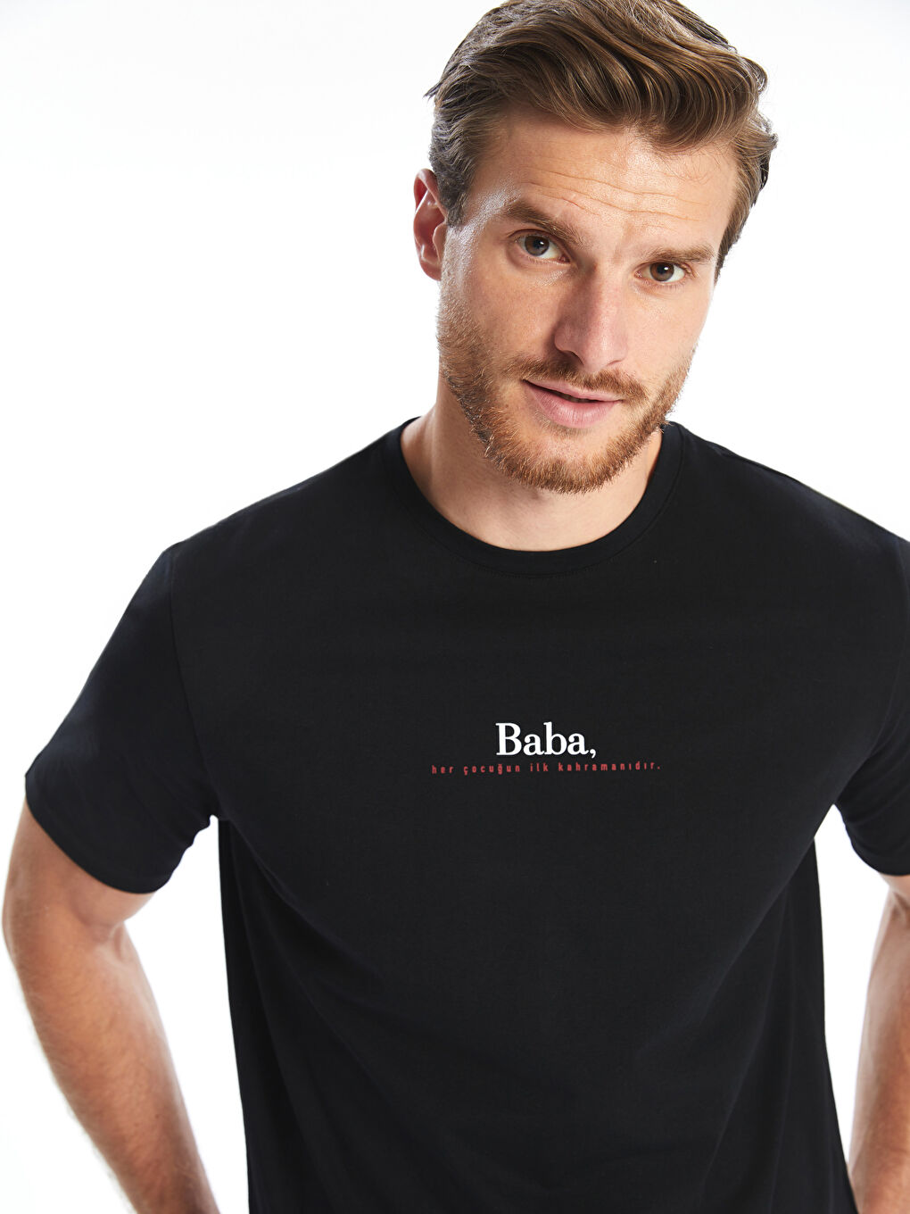 Siyah Bisiklet Yaka Baskılı Penye Erkek Tişört-2