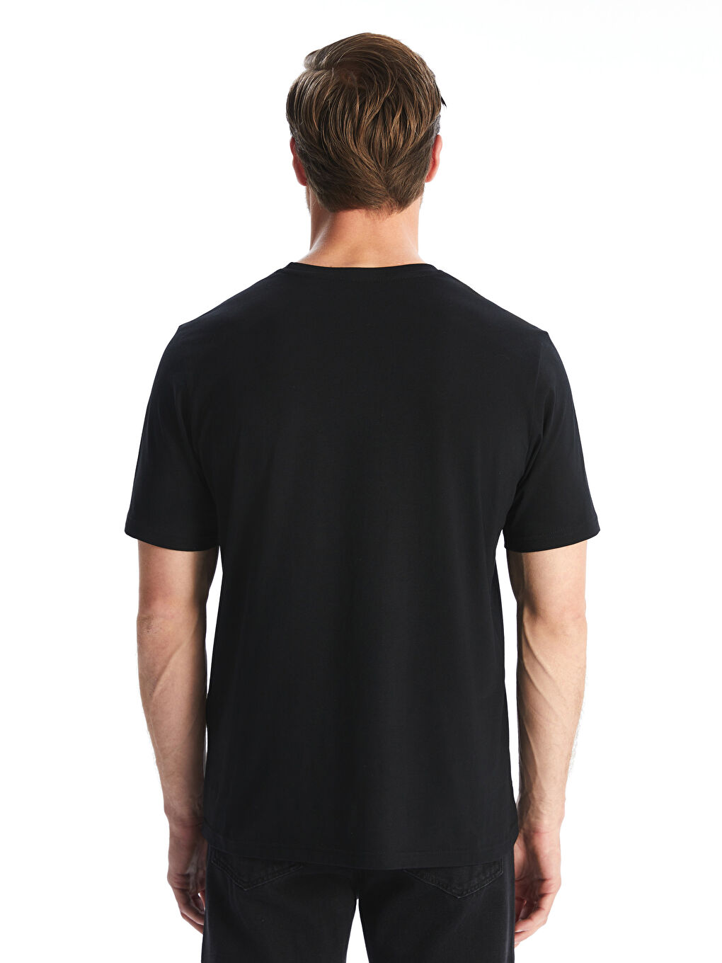 Siyah Bisiklet Yaka Baskılı Penye Erkek Tişört-3