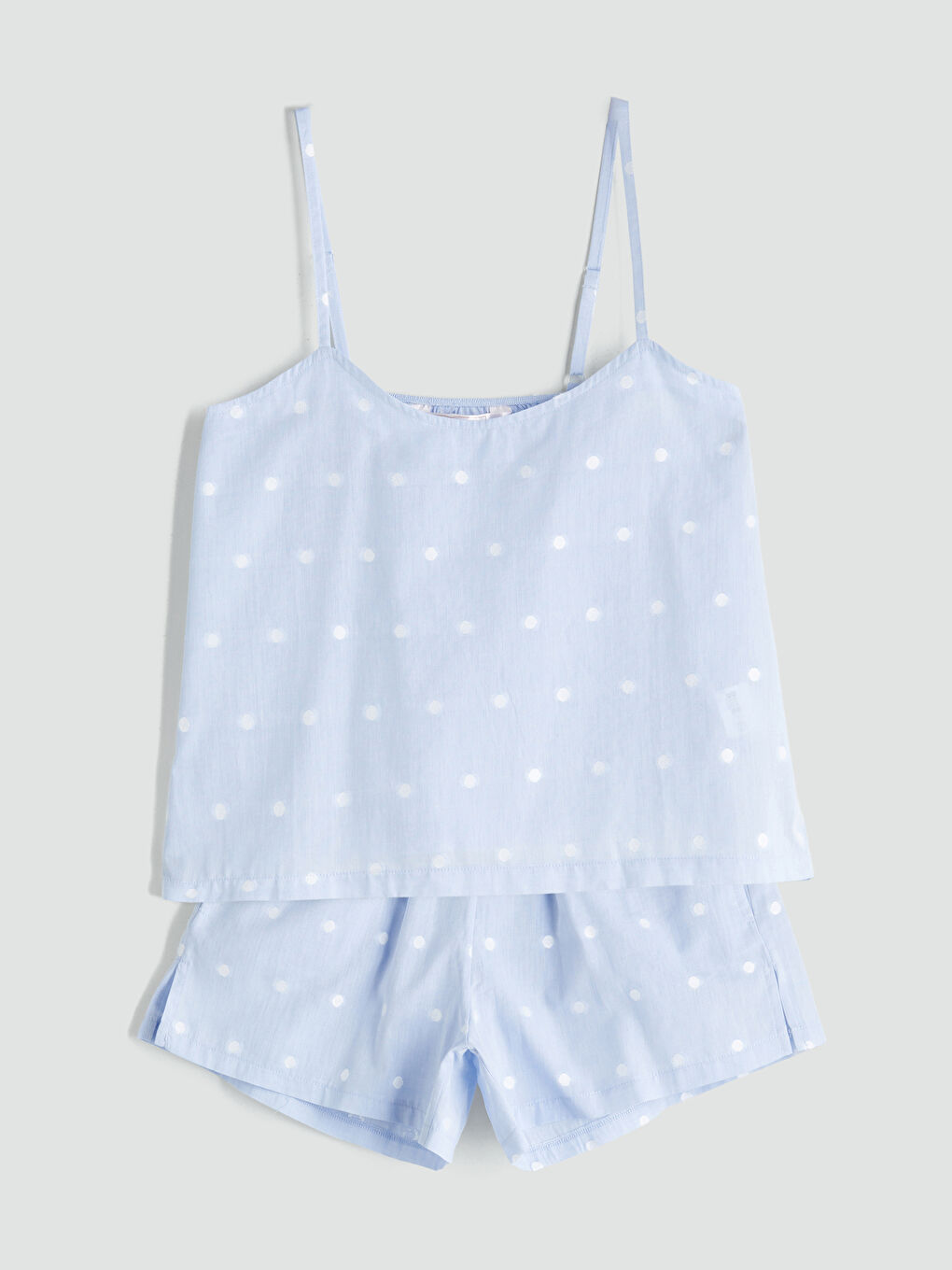 Mavi U Yaka Puantiyeli Askılı Kadın Şortlu Pijama Takım-4