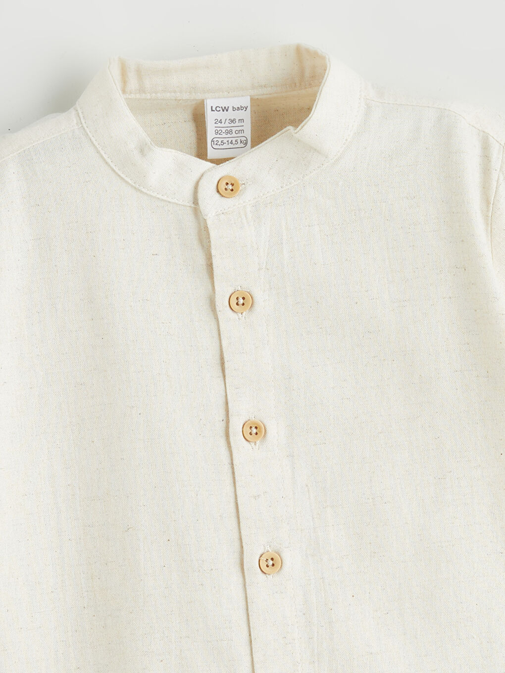 Bej Keten Karışımlı Erkek Bebek Gömlek-2