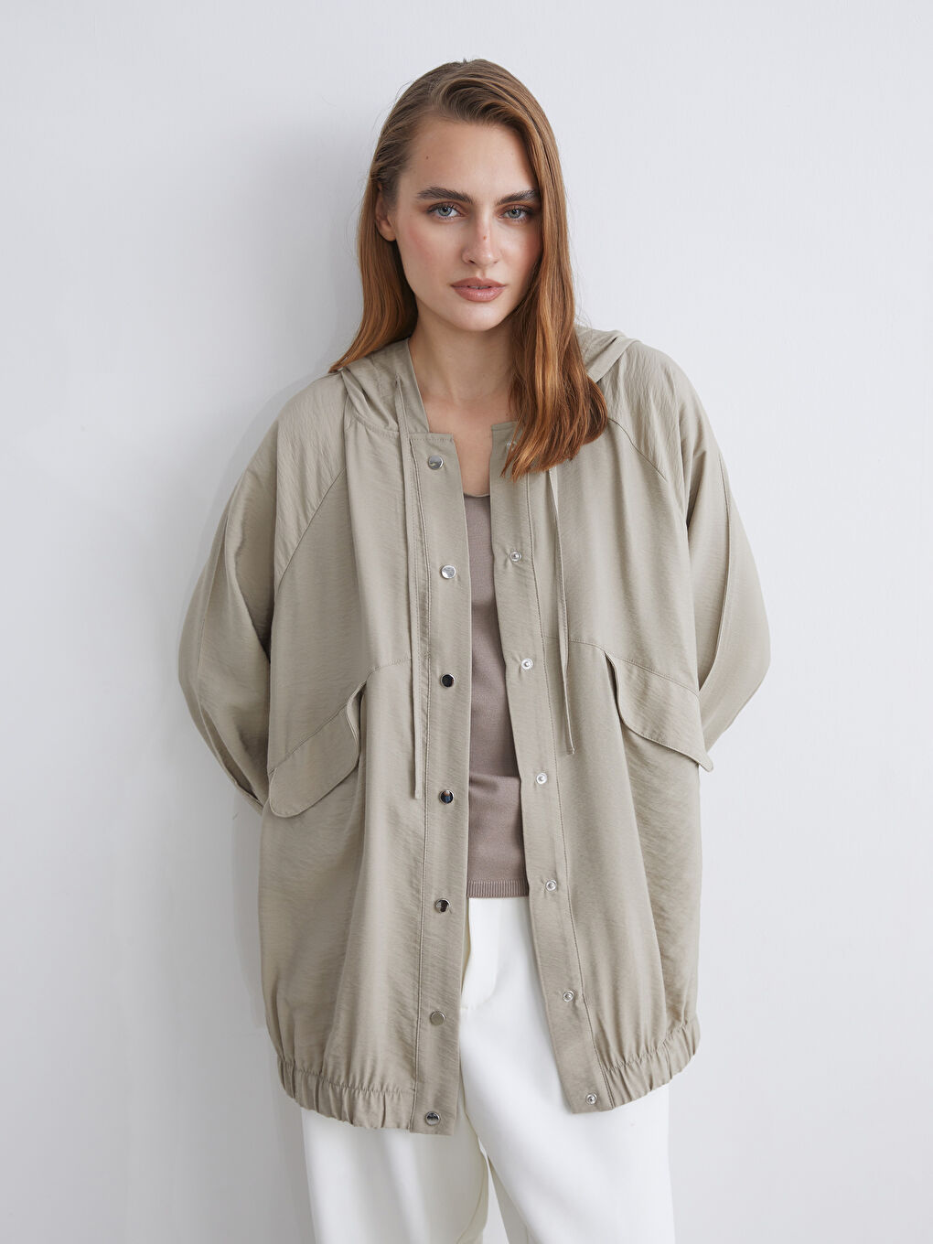 LCWAIKIKI Classic Haki Kapüşonlu Kadın Ceket - S5RP80Z8-GVE | LCW