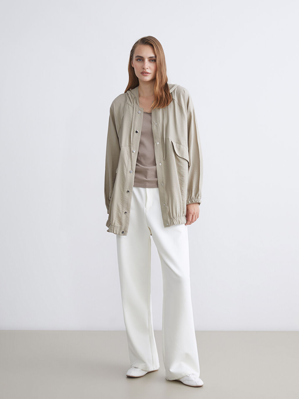 Haki Kapüşonlu Kadın Ceket-1