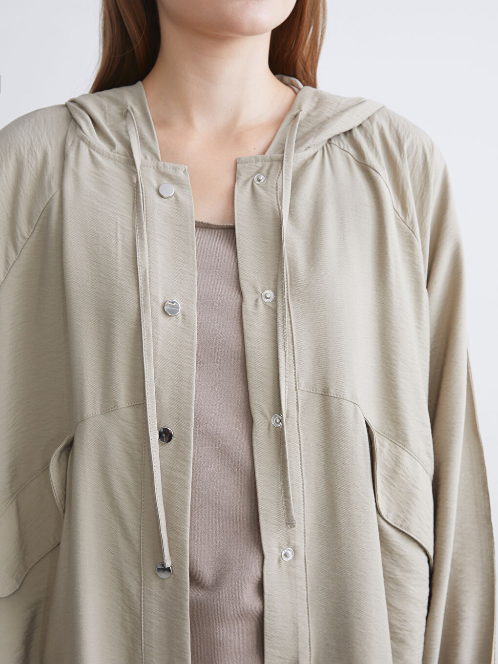 Haki Kapüşonlu Kadın Ceket-2