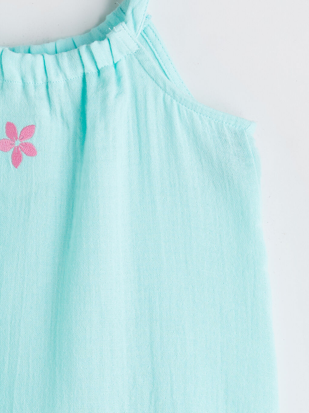 Turkuaz Çiçekli Kız Çocuk Müslin Elbise-1