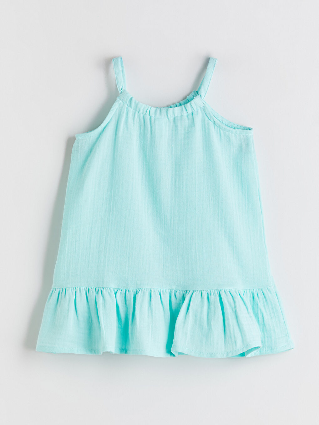 Turkuaz Çiçekli Kız Çocuk Müslin Elbise-2