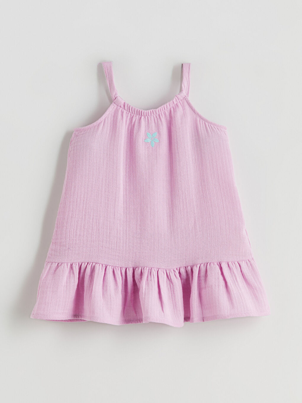 Lila Çiçekli Kız Çocuk Müslin Elbise