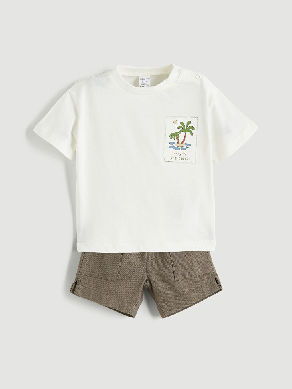 Ekru Baskılı Erkek Bebek Tişört ve Şort 2'li