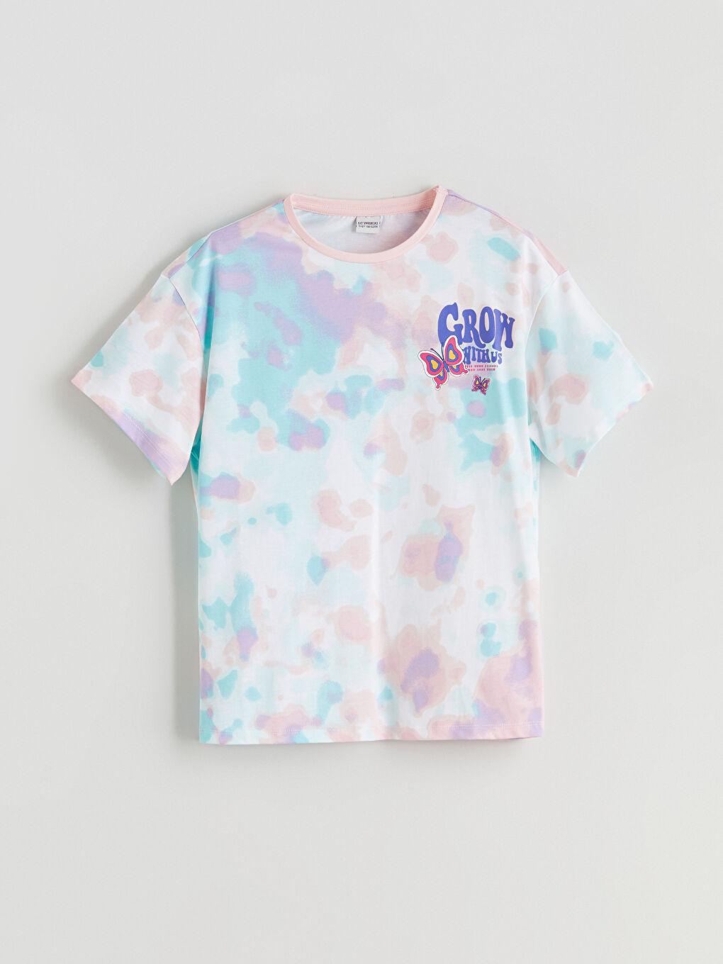 Karışık Bisiklet Yaka Batik Desenli Kız Çocuk Tişört