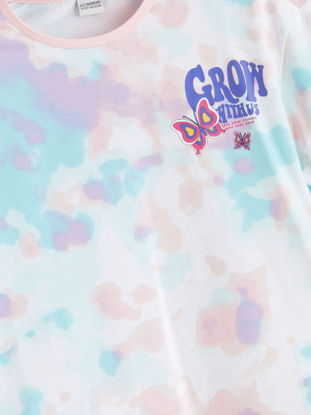 Karışık Bisiklet Yaka Batik Desenli Kız Çocuk Tişört-1