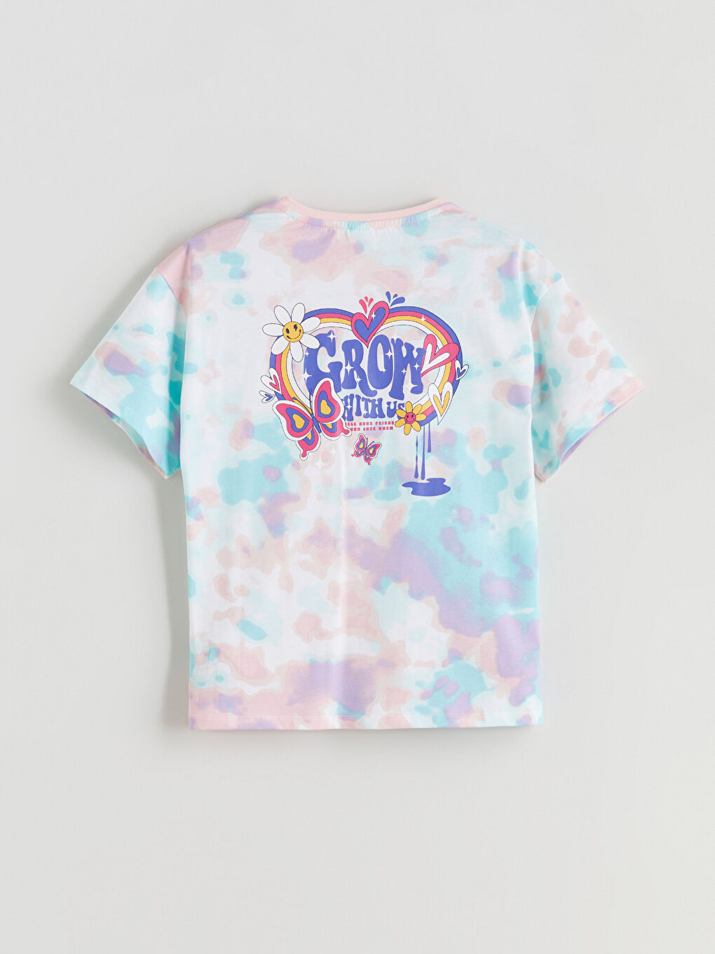 Karışık Bisiklet Yaka Batik Desenli Kız Çocuk Tişört-2