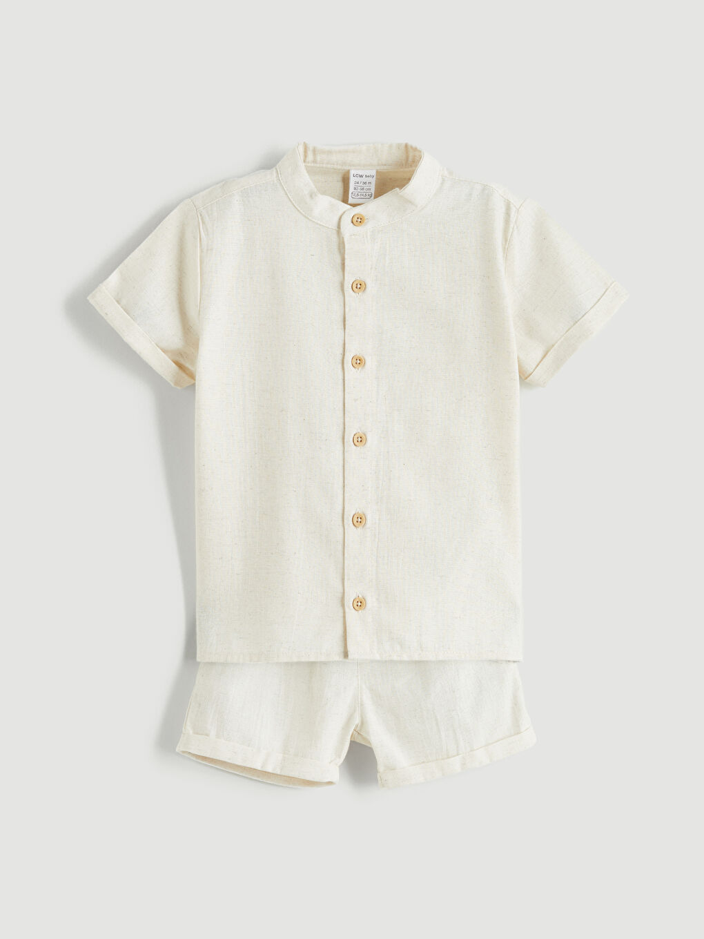 Bej Hakim Yaka Erkek Bebek Gömlek ve Şort 2'li