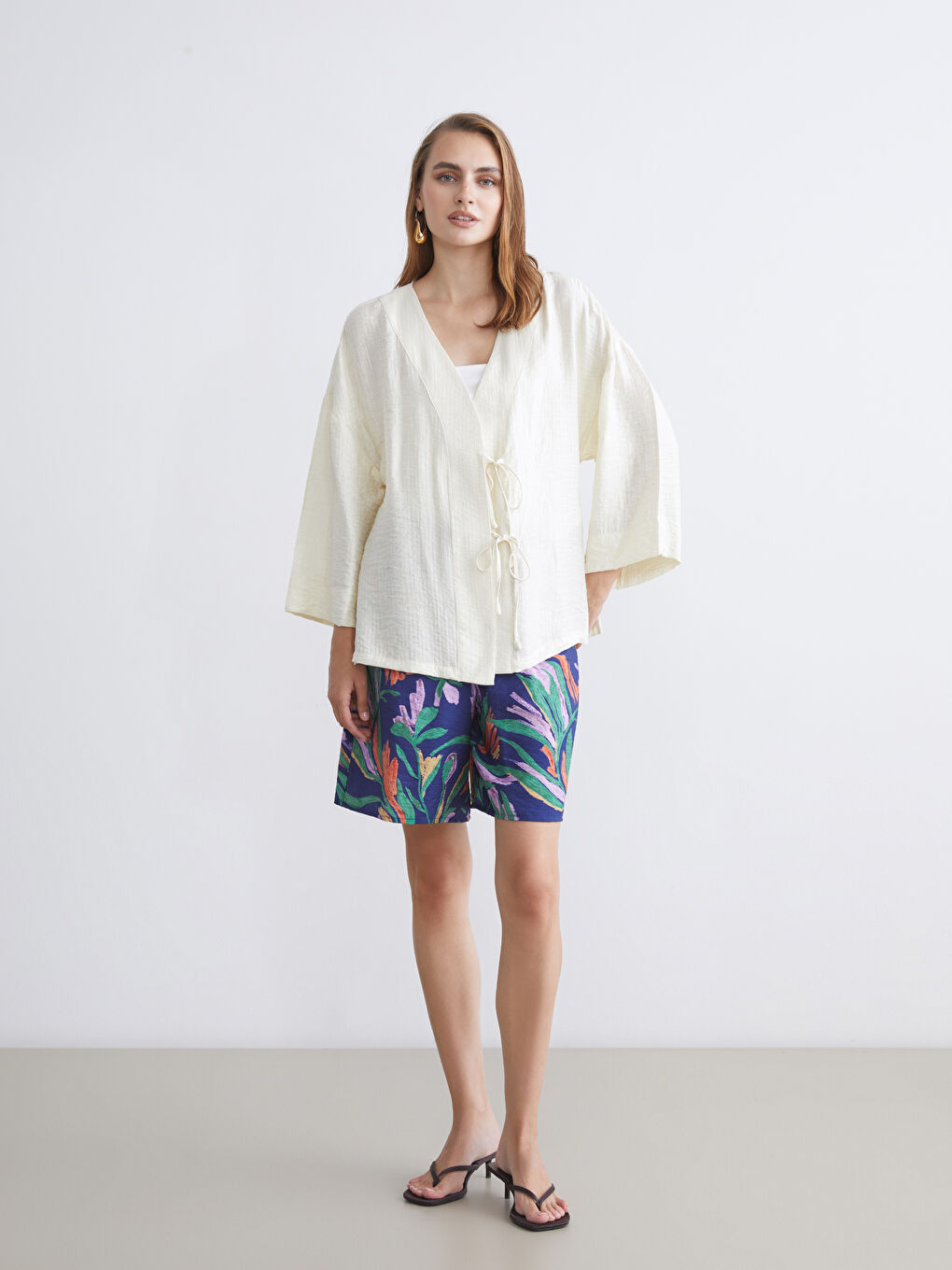 V Neck Textured Women's Kimono-1